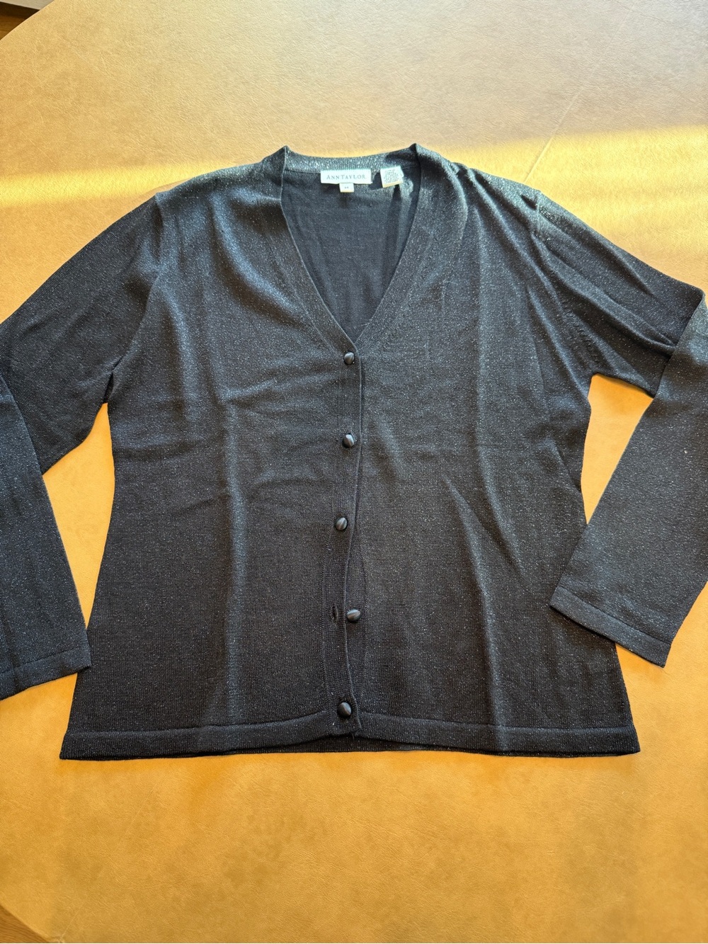 Ann Taylor Black V-Neck Button-Front Cardigan